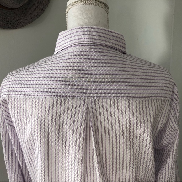 Men’s Button Down Striped Lilac and White Shirt Size Large - Picture 6 of 7